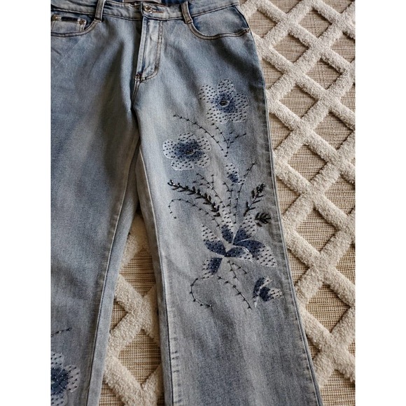 Vintage Y2K 90's Beaded Embroidered Wide Leg Jeans Size 9/10 Flaw - Picture 2 of 12